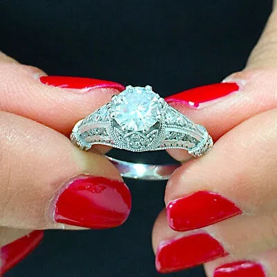 Pre-owned Asw 14k Solid White Gold Round Cut Simulated Diamond Engagement Ring Bridal 1.85ctw