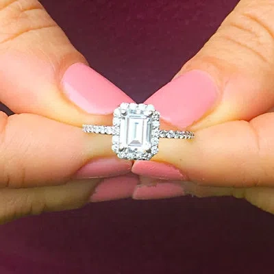 Pre-owned Asw 14k Solid White Gold Round Cut Simulated Diamond Engagement Ring Halo 2.00ct