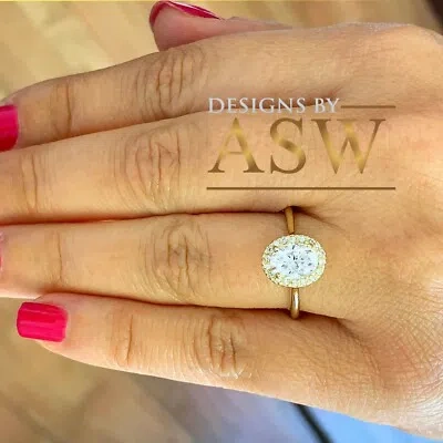 Pre-owned Asw 14k Solid Yellow Gold Oval Cut Simulated Diamond Engagement Ring Bridal 1.20ctw