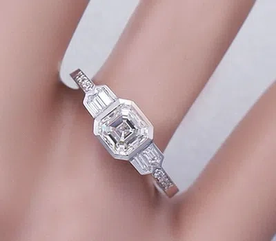 Pre-owned Asw 14k White Gold Asscher Cut Simulated Diamond Engagement Ring Bezel Set 1.40ctw