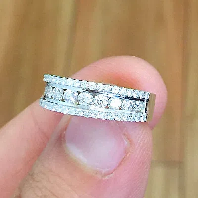 Pre-owned Asw 14k White Gold Round Cut Simulated Diamond Engagement Half Eternity Band 1.00ct