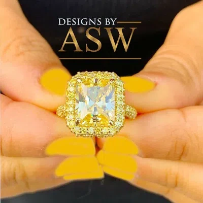 Pre-owned Asw 4.75 Carats 14k Solid Yellow Gold Radiant Simulated Diamond Engagement Ring Halo