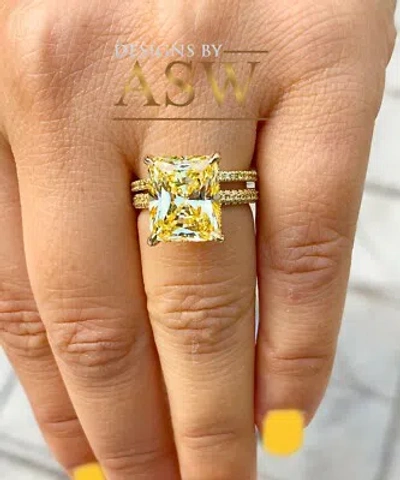 Pre-owned Asw 5.00 Carats 14k Solid Yellow Gold Radiant Simulated Diamond Engagement Ring Halo