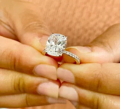Pre-owned Asw Big 14k Rose Gold Cushion Cut Simulated Diamond Engagement Ring Bridal 5.20ct In White