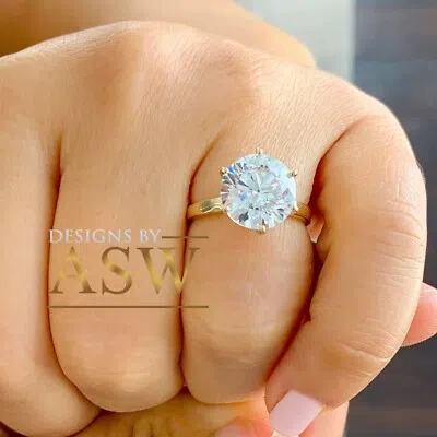 Pre-owned Asw Big 14k Yellow Gold Round Cut Simulated Diamond Engagement Ring Bridal 4.00ct