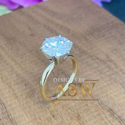 Pre-owned Asw Big 14k Yellow Gold Round Cut Simulated Diamond Engagement Ring Bridal 4.00ct