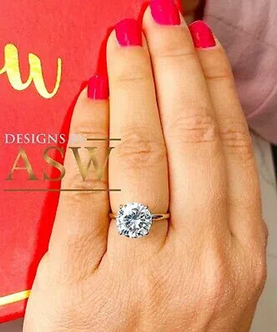Pre-owned Asw Big 14k Yellow Gold Round Cut Simulated Diamond Engagement Ring Bridal 4.00ct