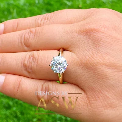 Pre-owned Asw Big 14k Yellow Gold Round Cut Simulated Diamond Engagement Ring Bridal 4.00ct In White
