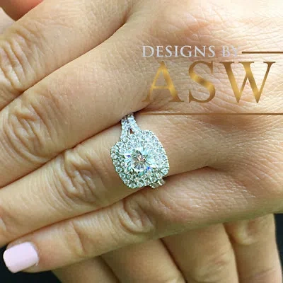 Pre-owned Asw Huge 14k Solid White Gold Cushion Cut Simulated Diamond Engagement Ring 2.30ctw