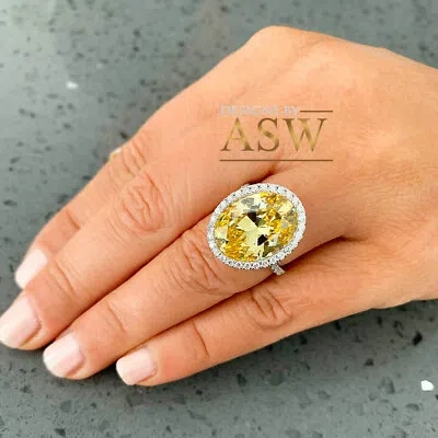Pre-owned Asw Huge 14k Solid White Gold Fancy Oval Simulated Diamond Engagement Ring Halo 8.50 In Yellow