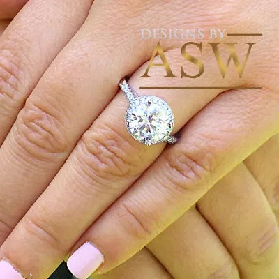 Pre-owned Asw Huge 14k Solid White Gold Round Cut Simulated Diamond Engagement Ring Halo 3.50