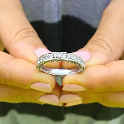 Pre-owned Asw Women's 14k White Gold Round Cut Simulated Diamond Engagement Eternity Band 2.00
