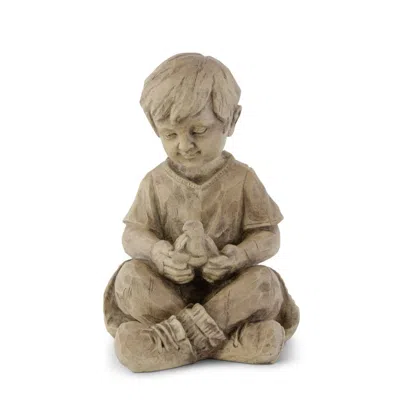 At Home W/ Jorge Perez At Home W/ Jorge Parez 9" Tan Resin Boy W/ Turtle Statue In Neutral