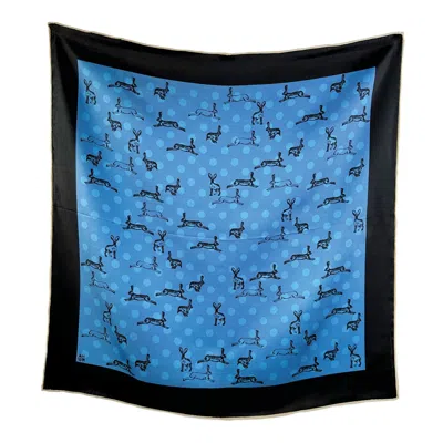 At Home With Ray Women's Jack Rabbits & Polka Dots Silk Neckerchief In French Blue