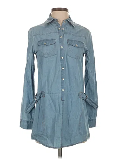 Pre-owned At Last... Long Sleeve Button Down Shirt In Blue