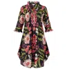 At Last... Women's Annabel Cotton Tunic In Black Floral In Black