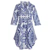 At Last... Women's Annabel Cotton Tunic In Blue & White Ikat In Blue