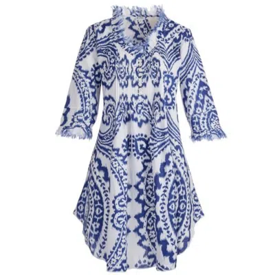 At Last... Women's Annabel Cotton Tunic In Blue & White Ikat