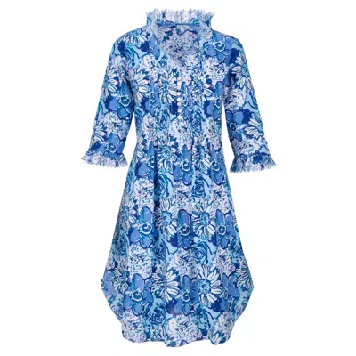 At Last... Women's Annabel Cotton Tunic In Blue Seas & White Floral