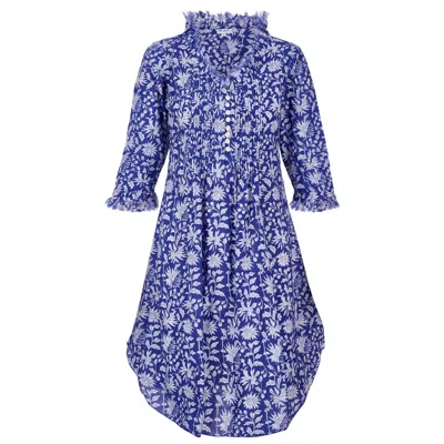 At Last... Women's Annabel Cotton Tunic In Blue With White Flower