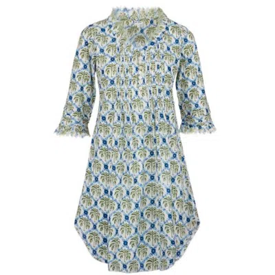 At Last... Women's Annabel Cotton Tunic In Palm Trellis In Blue