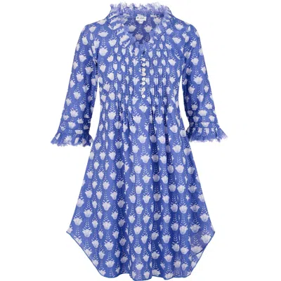 At Last... Women's Annabel Cotton Tunic In Wedgewood Blue Flower