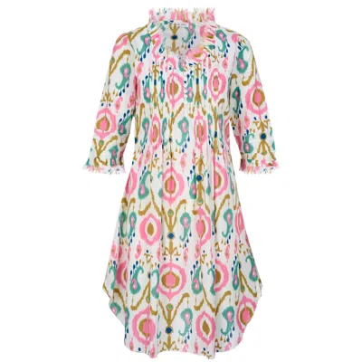 At Last... Women's Annabel Cotton Tunic In White Multi Ikat