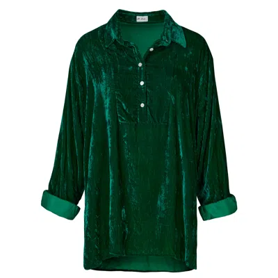 At Last... Women's Ava Oversized  Silk Velvet Shirt In Emerald Green