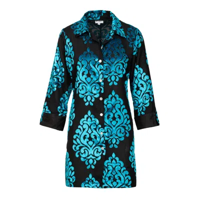 At Last... Women's Blue Amanda Silk Velvet- Turquoise Flower