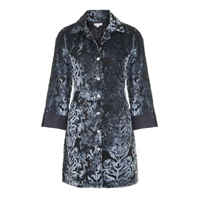 At Last... Women's Blue Amanda Silk Velvet Shirt Grey Boho Flower