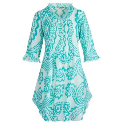 At Last... Women's Blue Annabel Cotton Tunic In Turquoise & White Ikat