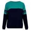 At Last... Women's Blue Cashmere Mix Sweater In Teal & Navy With Navy Arm Rings In Blue