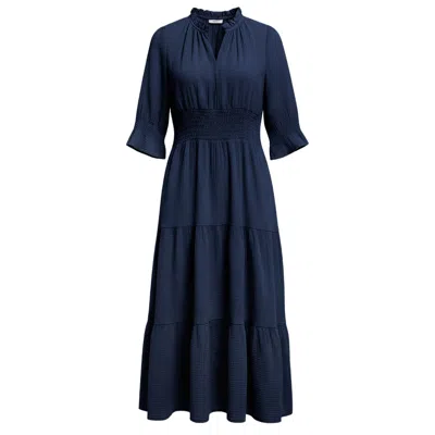 At Last... Women's Blue Cotton Salcombe Midi Dress In Dark Navy
