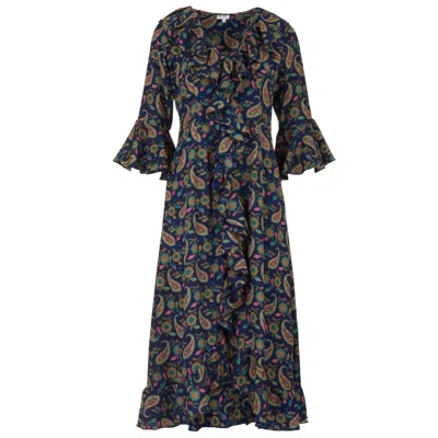 At Last... Women's Blue Felicity Midi Dress In Navy Paisley