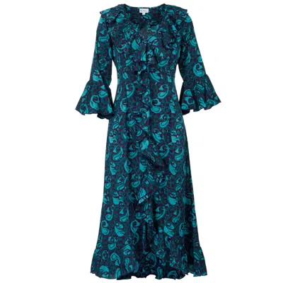 At Last... Women's Blue Felicity Midi Dress Teal & Purple Swirl
