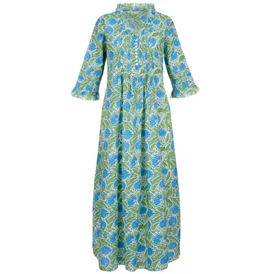 At Last... Women's Blue / Green Cotton Annabel Maxi Dress In Fresh Floral In Blue/green