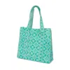 At Last... Women's Blue Medium Cotton Tote Bag In Turquoise & White Flower