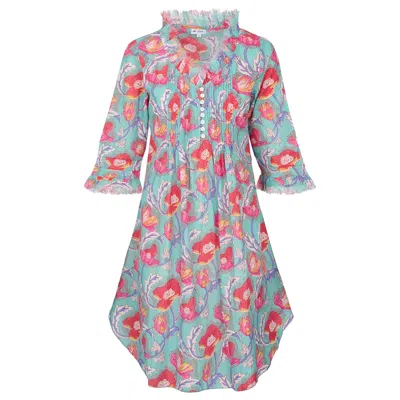 At Last... Women's Blue / Pink Annabel Cotton Tunic In Duck Egg Flower In Multi