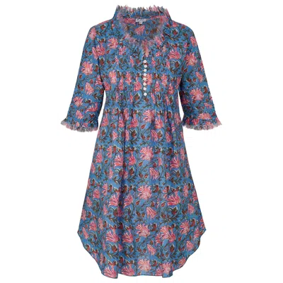 At Last... Women's Blue / Pink Annabel Cotton Tunic In Wedgewood & Pink Flower