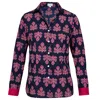 At Last... Women's Blue / Pink / Purple Freya Shirt In Navy & Pink Thistle With Contrast Cuff In Blue/pink/purple