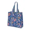 At Last... Women's Blue / Pink / Purple Medium Cotton Tote Bag In Royal Blue & Coral Flower