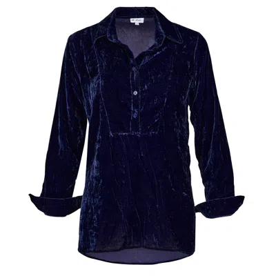 At Last... Women's Blue Silk Velvet Shirt In Navy