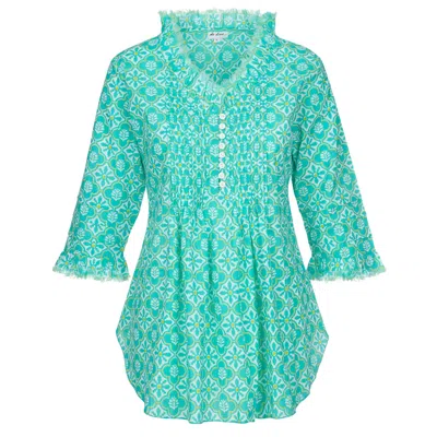 At Last... Women's Blue Sophie Cotton Shirt In Turquoise Flower