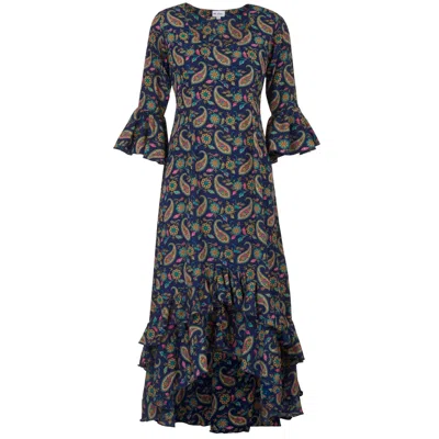 At Last... Women's Blue Victoria Midi Dress In Navy Paisley