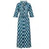 At Last... Women's Blue / White Cotton Annabel Maxi Coat In Blue Leaf In Blue/white