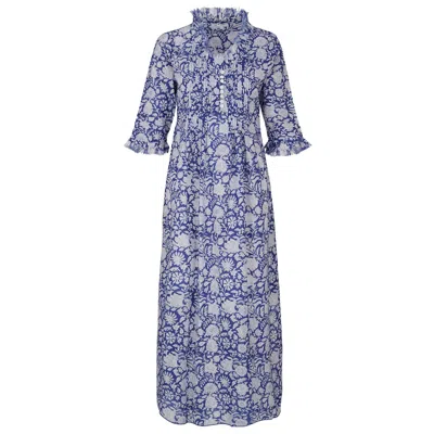 At Last... Women's Blue / White Cotton Annabel Maxi Dress In Blue With  White Flower