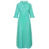 At Last... Women's Blue / White Cotton Annabel Maxi Dress In Turquoise & White Flower In Blue/white