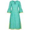 At Last... Women's Blue / White Cotton Belle Kaftan Dress In Turquoise & White Flower In Blue/white