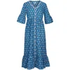 At Last... Women's Blue / White Cotton Cannes Midi Dress In Royal Blue Berry In Blue/white