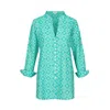 At Last... Women's Blue / White Cotton Louise Shirt In Turquoise & White Flower In Blue/white